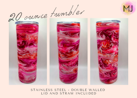 20 Ounce Skinny Epoxy Tumbler - Pink Swirl