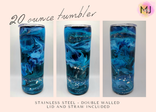 20 Ounce Skinny Epoxy Tumbler - Blue/Silver Swirl