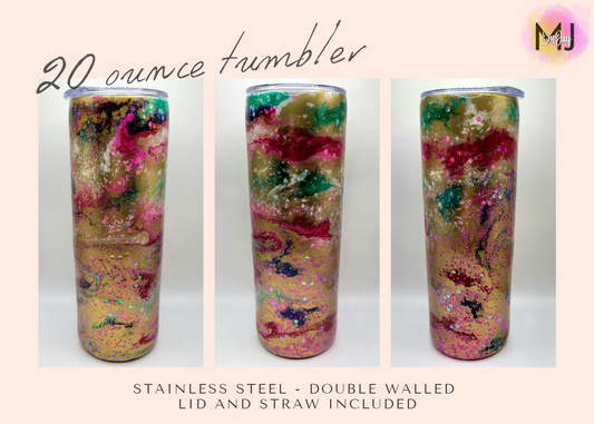 20 Ounce Skinny Epoxy Tumbler - Gold/Glitter Swirl