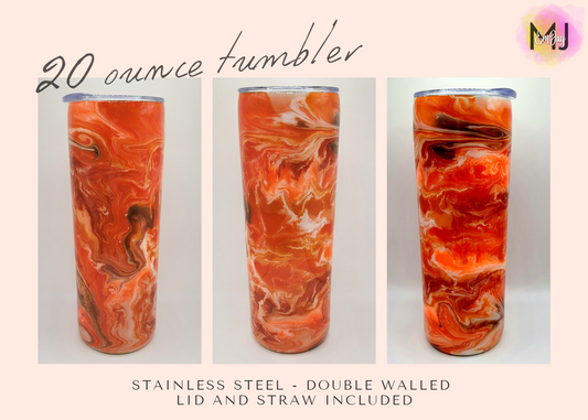 20 Ounce Skinny Epoxy Tumbler - Orange Swirl