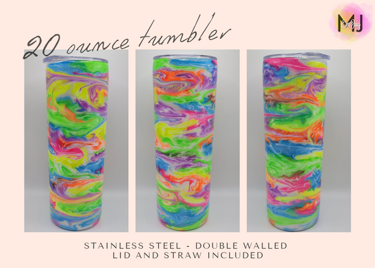 20 Ounce Skinny Epoxy Tumbler - Bright Neon - GLOWS in the dark!