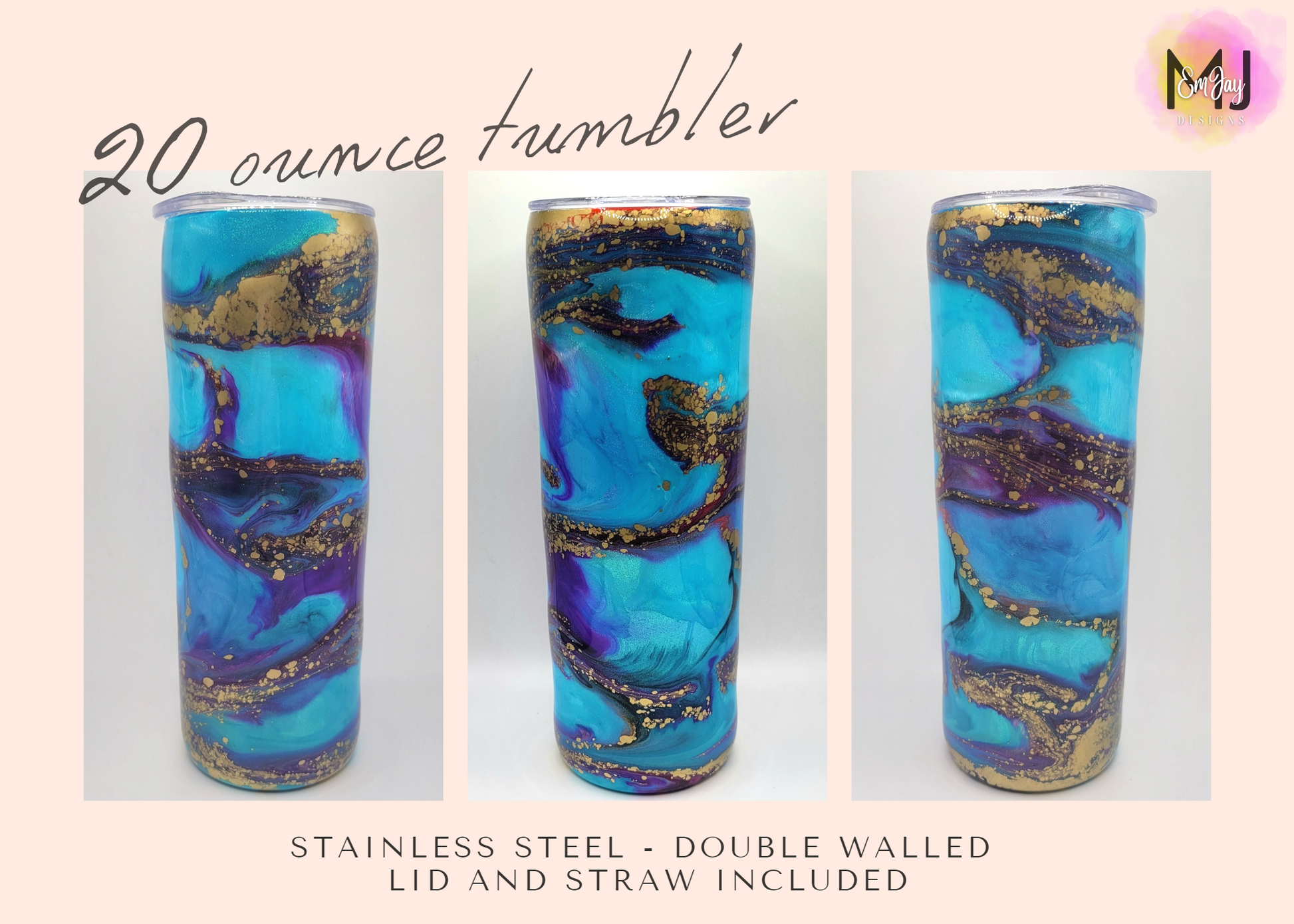 20 Ounce Skinny Epoxy Tumbler - Blue/Purple/Gold Swirl – EmJay Designs
