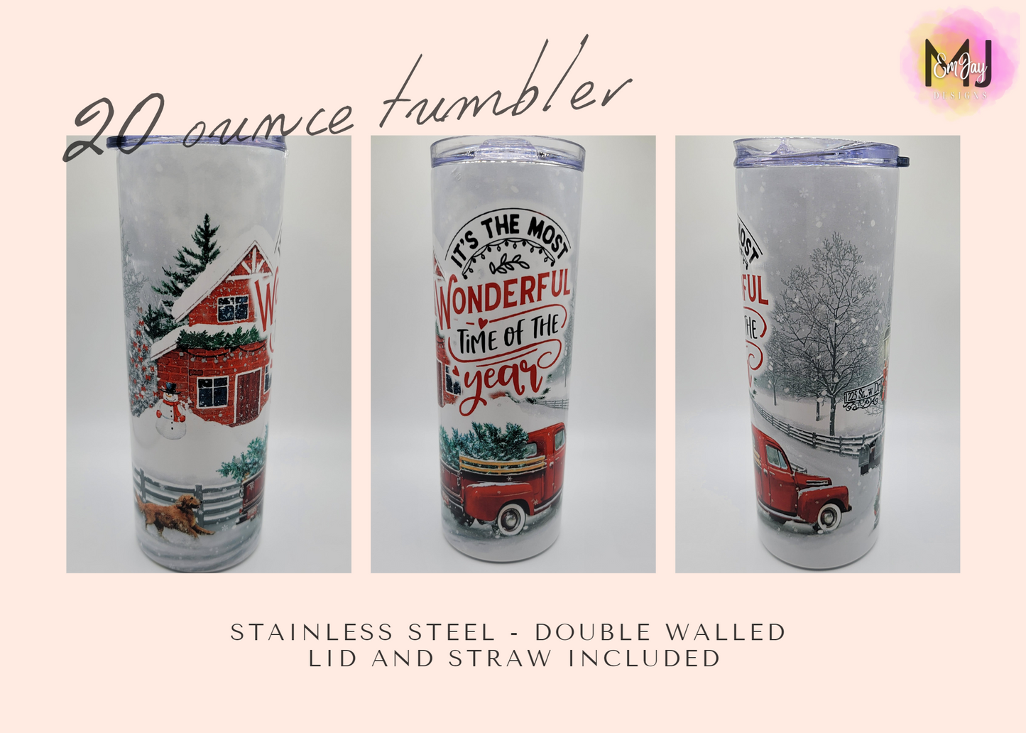 20 Ounce Stainless Steel Tumbler - Most Wonderful Time of the Year